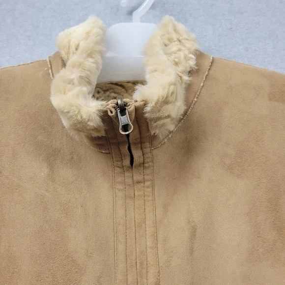 Coldwater Creek Womens Size Medium Tan Faux Suede Faux Fur Jacket Coat - Picture 4 of 13